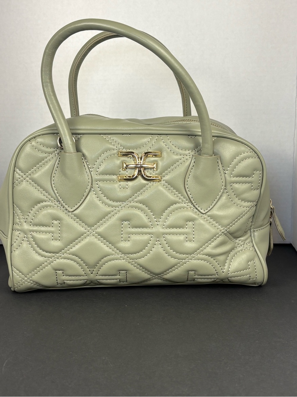 Purse Bag Sage Green Quilted Faux Leather Satchel